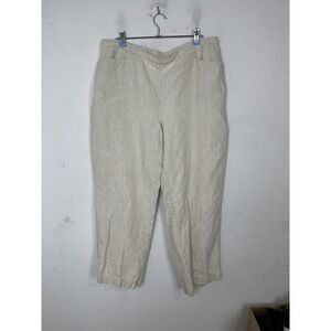 Chicos Pants Womens 2 Linen Pull On Beige Wide Leg Beachy Coastal Summer Beige